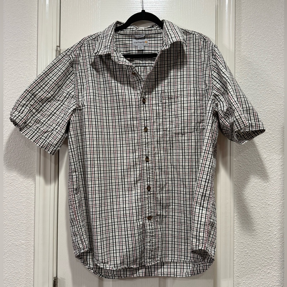 Carhartt Black and White Plaid Button Down Shirt Size Large